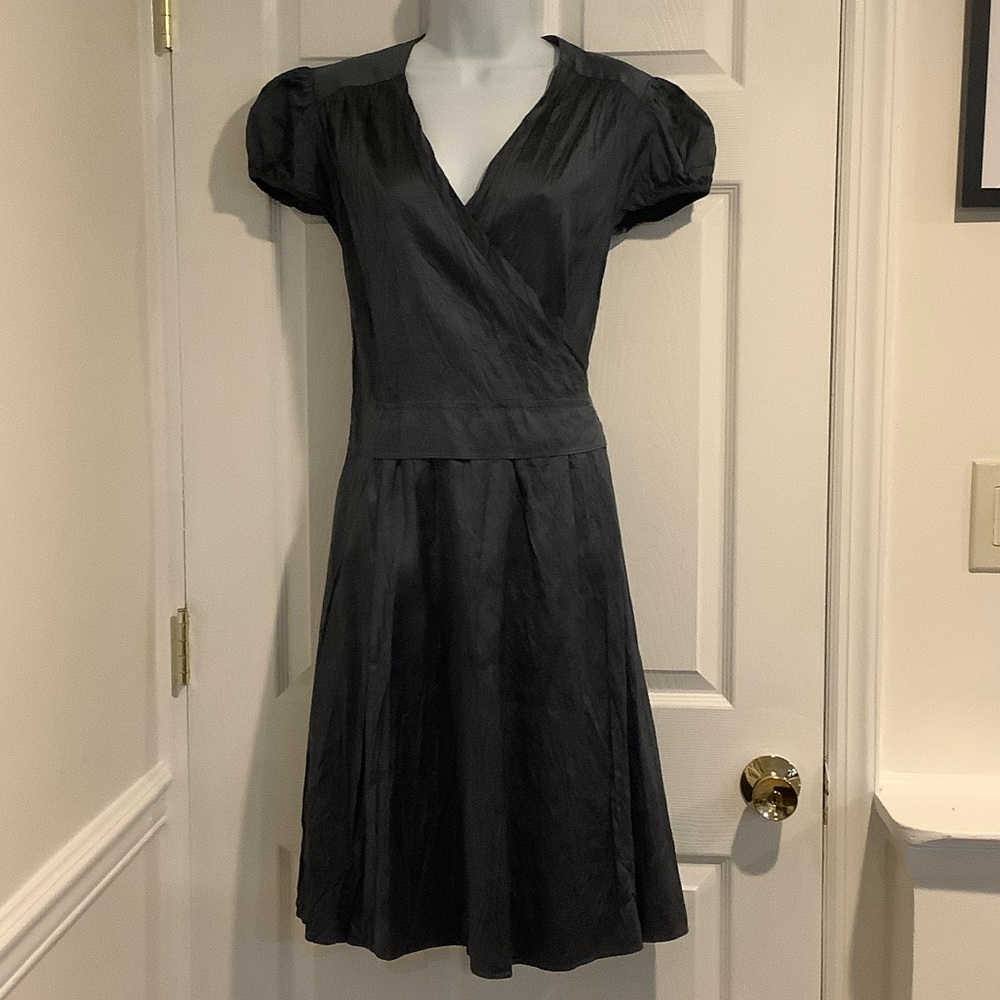 CALYPSO CHRISTIANE CELLE 100% Silk Gray Crinkled Cocktail Wedding Guest Dress S